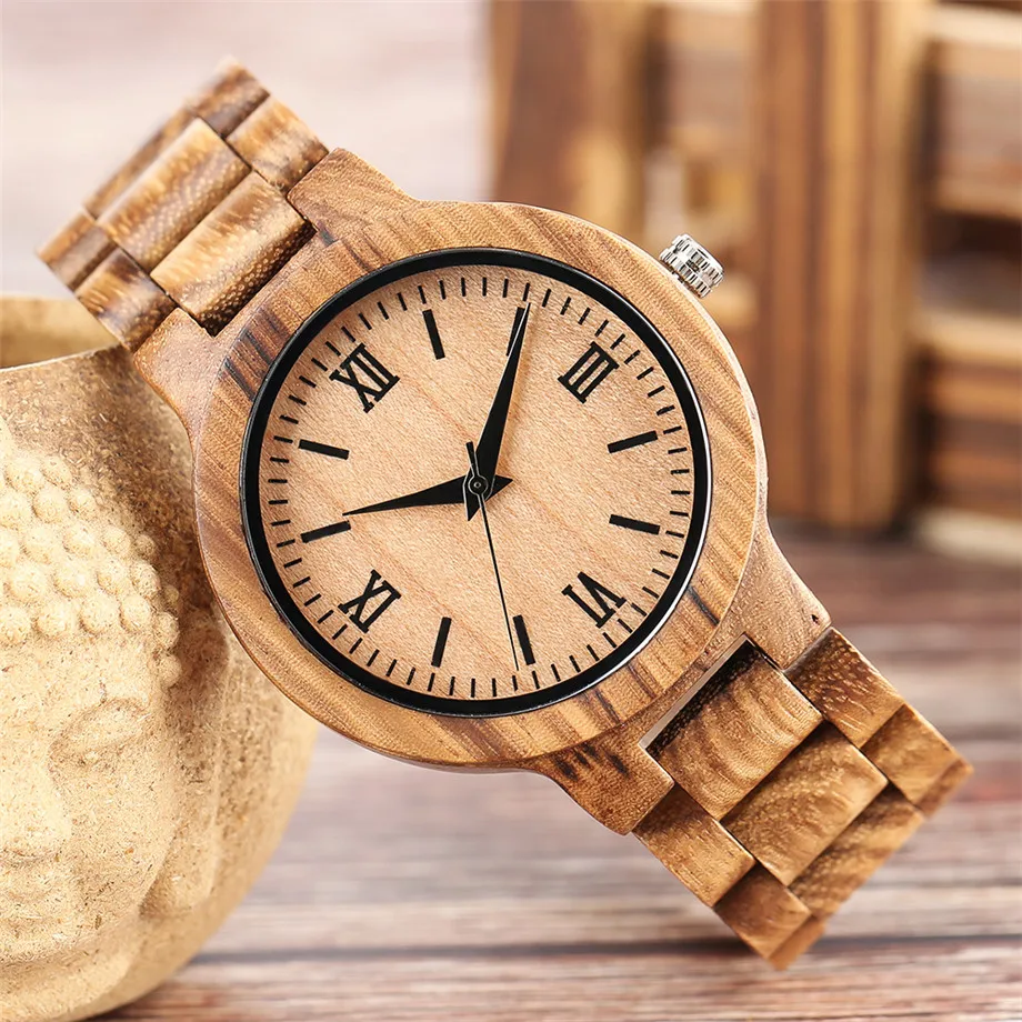 Bamboo zebra wood watch roman numerals dial ladies watch22