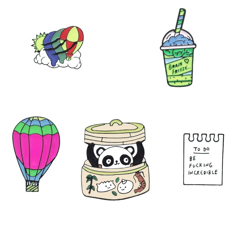 

New Color Hot Air Balloon Summer Drink Cup Cartoon Animal Panda Calendar TO DO BE FUCIING INCREDIBLE Brooch PIN