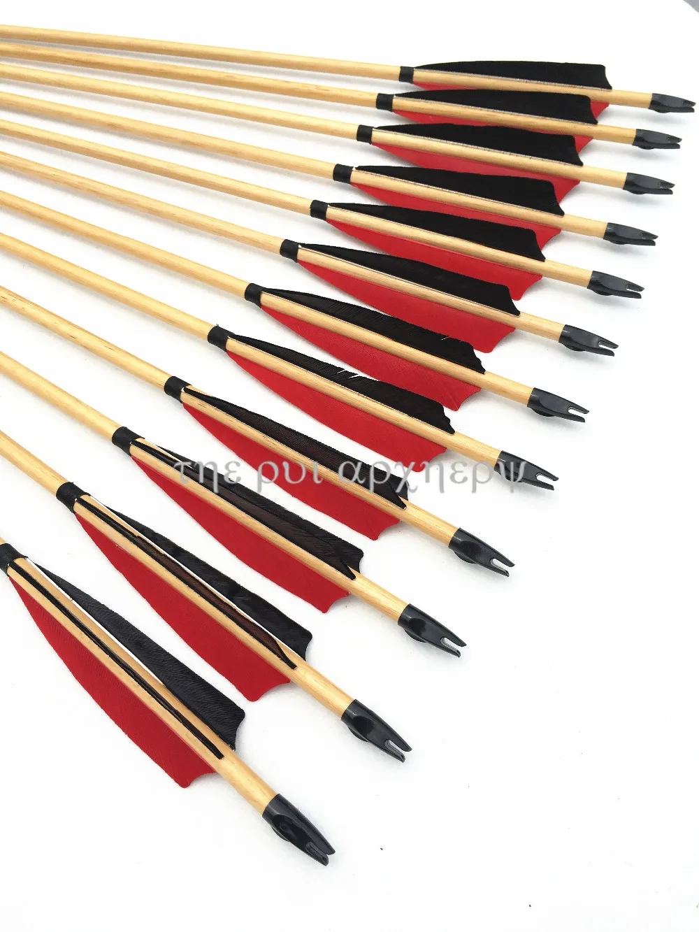 Archery Arrows 6/12/24pcs Wooden Traditional Handmade 5" Turkey Feathers Shaft Self Nock Target For Recurve Bow