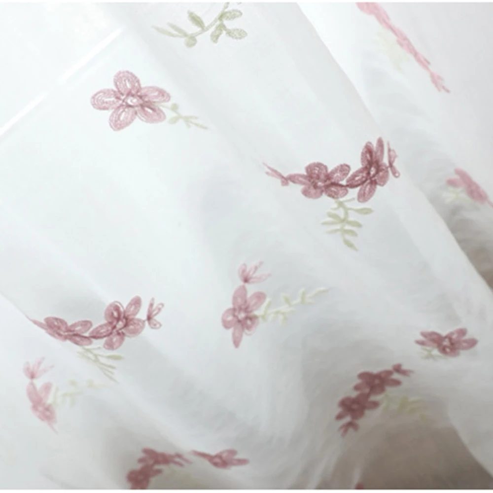 Розовая вуаль с цветочной вышивкой, занавески для гостиной, занавески, панели, тюль, лен, вид на окно, драпировка, на заказ, TM0143