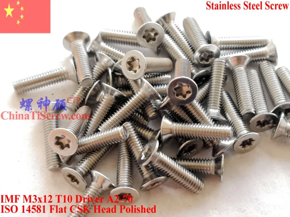 

Stainless Steel screws M3x12 Torx T10 Driver ISO 14581 Flat CSK Head A2-70 Polished ROHS 100 pcs