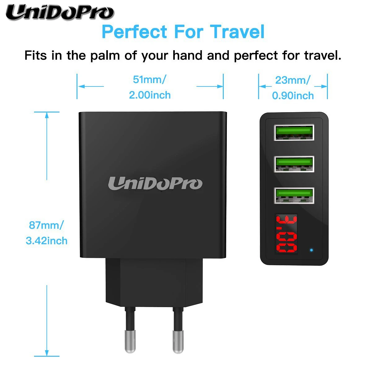 Unidopro 3-ميناء USB الاتحاد الأوروبي التوصيل AC الجدار شاحن ل Teclast P80 برو ، A10S ، ماستر T8 اللوحي 2.4A السفر Chargeur w/LED عرض