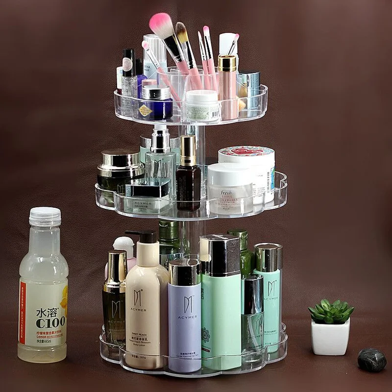 

360 Degree Rotating Makeup Organizer Plastic Storage Shelf Cosmetic Desk Storage Rack organizador rangement