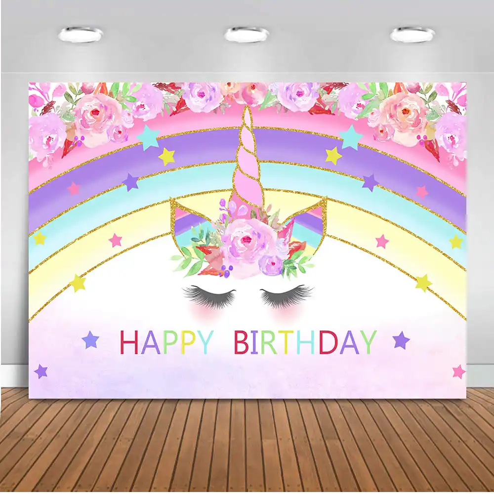 6 x 3.6 Feet Large Birthday Backdrop for Girls Kids Rainbow Ushinemi Happy Birthday Backdrop Banner Colorful Party Decorations Sign