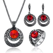 3 шт./компл. Винтаж круглый кристалл кулон Ювелирные наборы для Для женщин Геометрическая Серьга античное кольцо Цепочки и ожерелья Свадебные аксессуары Bijoux(украшения своими руками