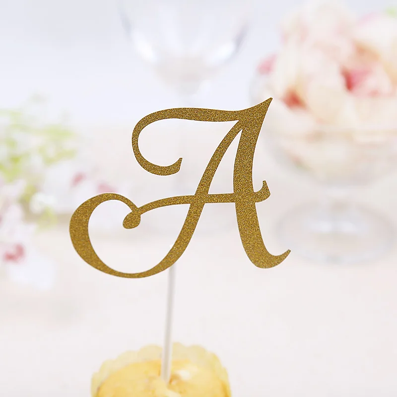 A B C Letter Cake Topper Cupcakes flags Bridal Shower Glitter Shiny Paper Bachelorette Hawaiian wedding Birthday Festival Party