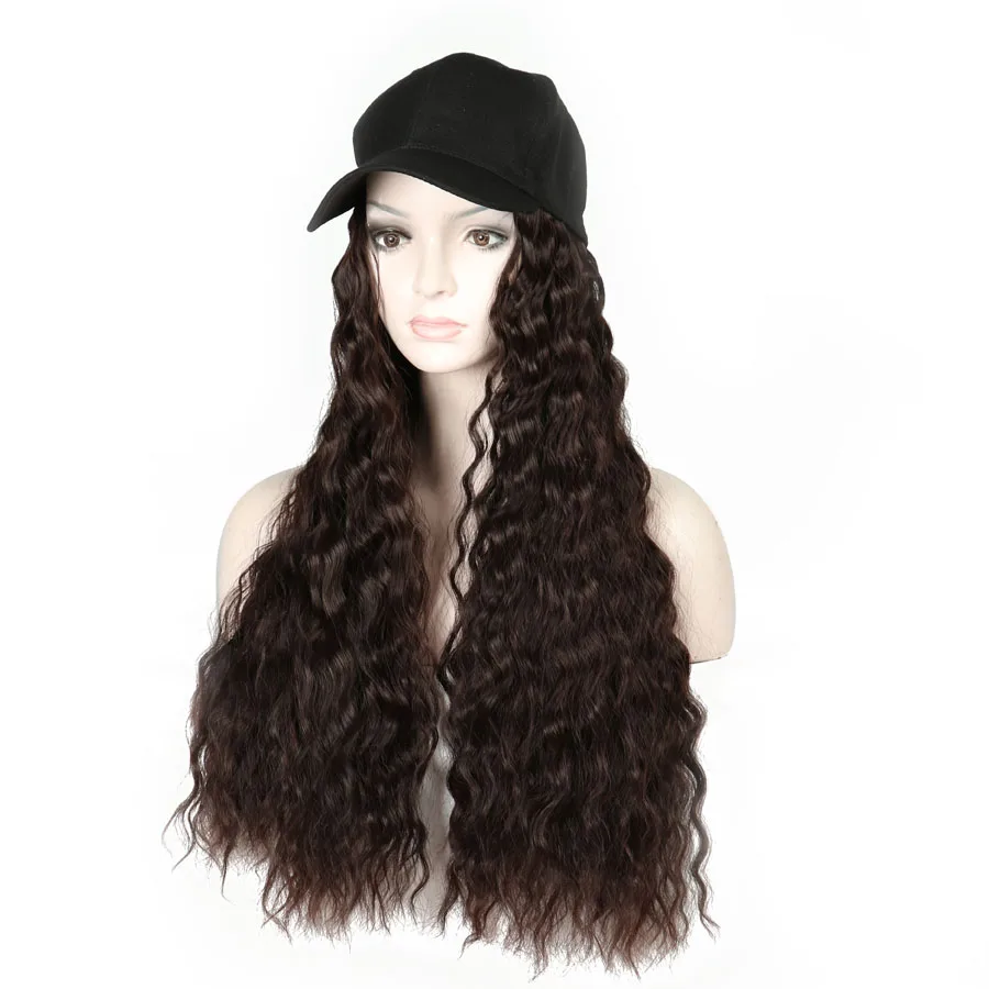 AliRobam длинный кудрявый парик шляпа черный коричневый Регулируемые парики и шляпа естественное соединение синтетических волос для женщин Головные уборы - Цвет: dark brown