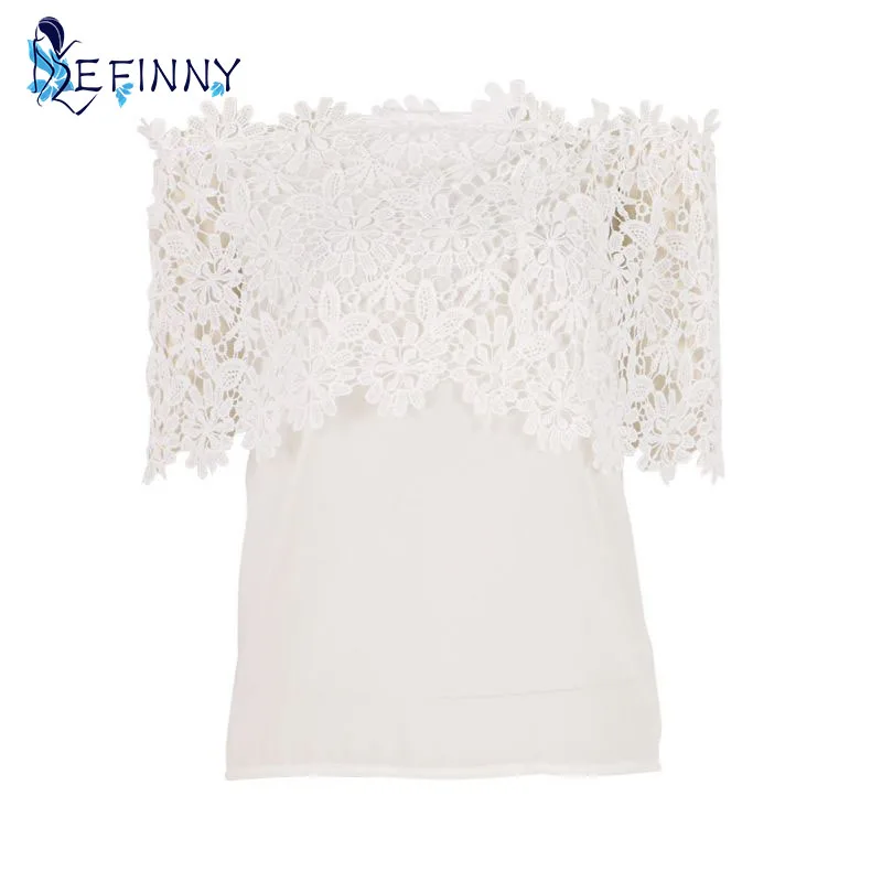 

EFINNY Summer Women Chiffon Blouses Crochet Lace Off Shoulder Shirt Casual Tops Blousas For Casual Club