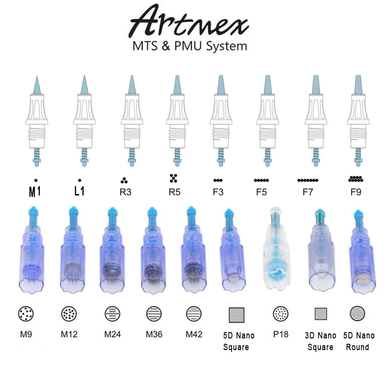 

10pcs M1/L1/R3/R5/F5/F7/F9/M9/M12/M24/M36/M42/P18/Nano replaced cartridge needle for Dr.pen A3 Artmex v3 v6 v8 V9 v11 derma pen