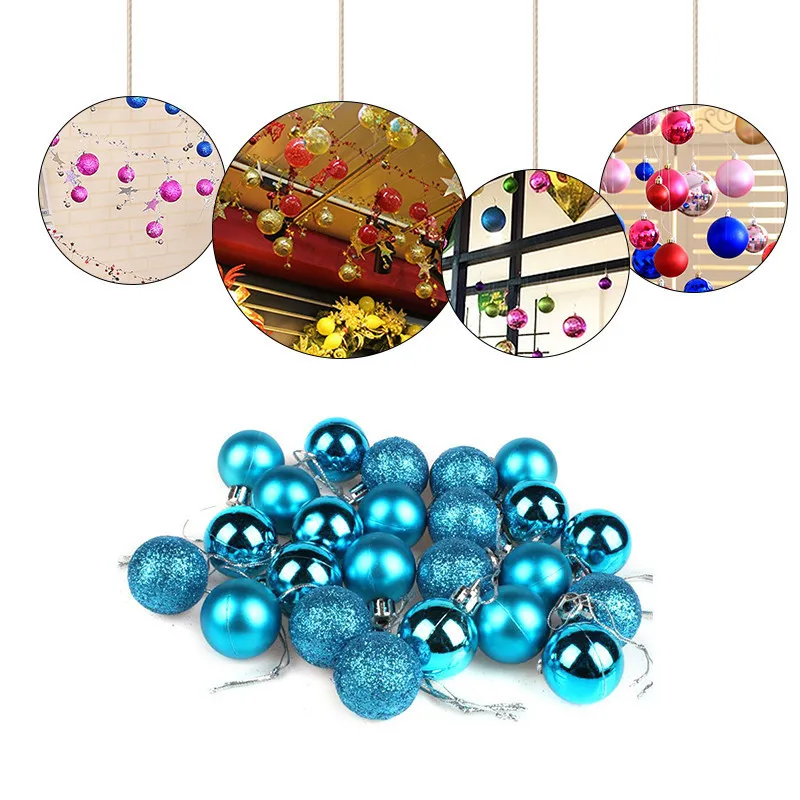 24Pcs/Lot Colorful Glitter Christmas Balls Ornament Hanging Baubles Decoration For Christmas Party Decoration