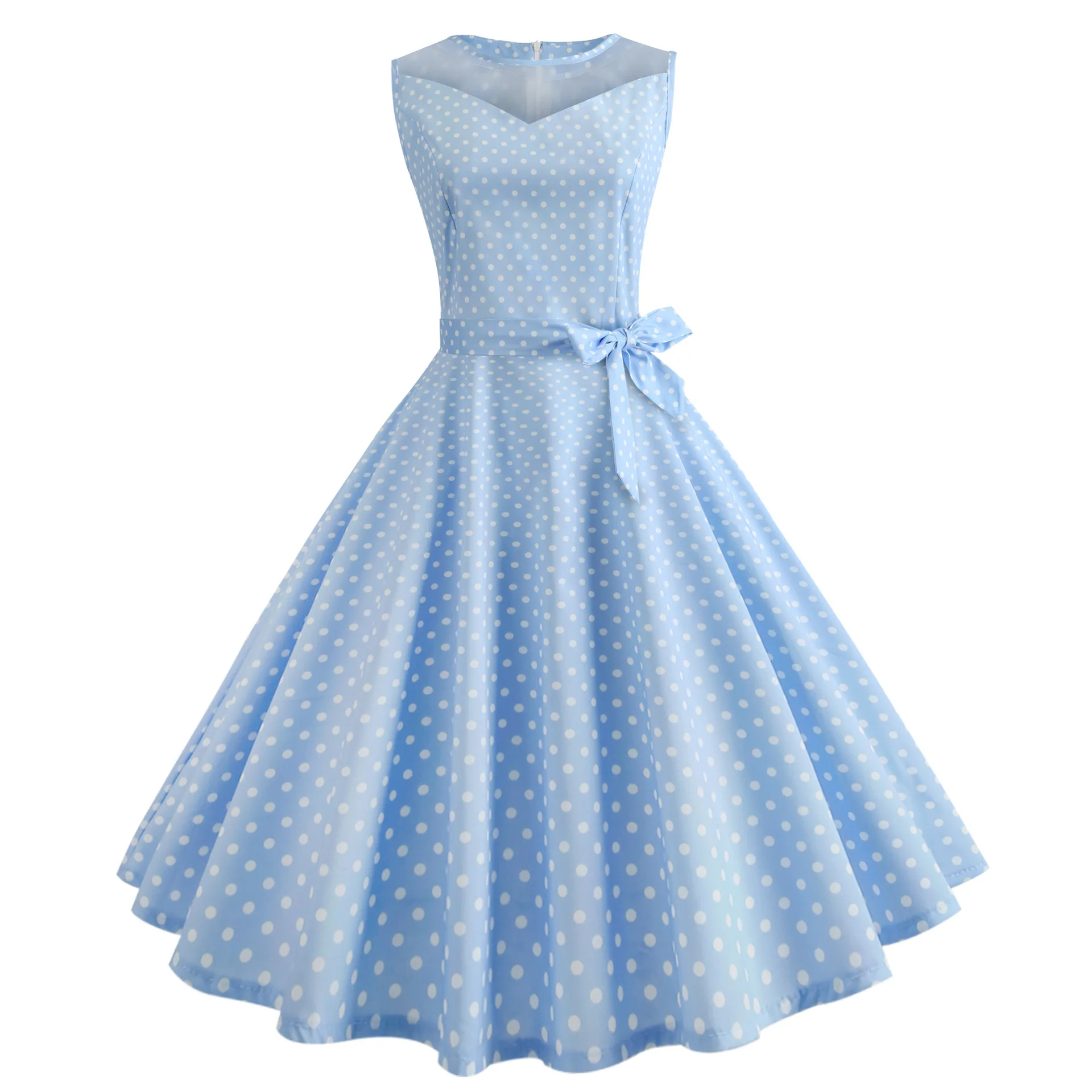 

Plus Size Summer Dress Women Polka Dot Sleeveless Sundress Lace Patchwork Retro Swing Rockabilly Elegant Vintage Party Dresses