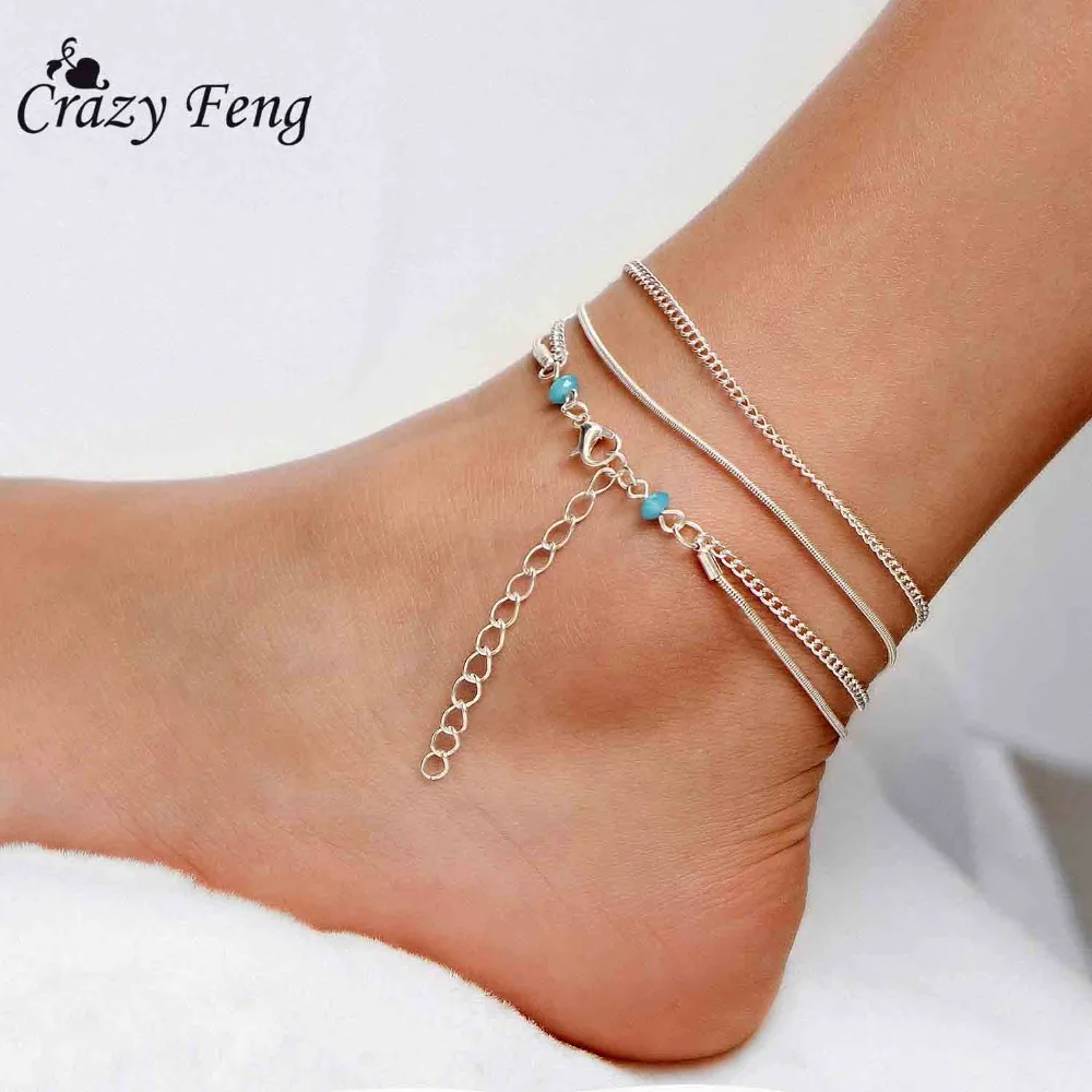 Buy 2017 New Bohemia Multilayer Women Anklet Silver Color Pendant Rope Anklet
