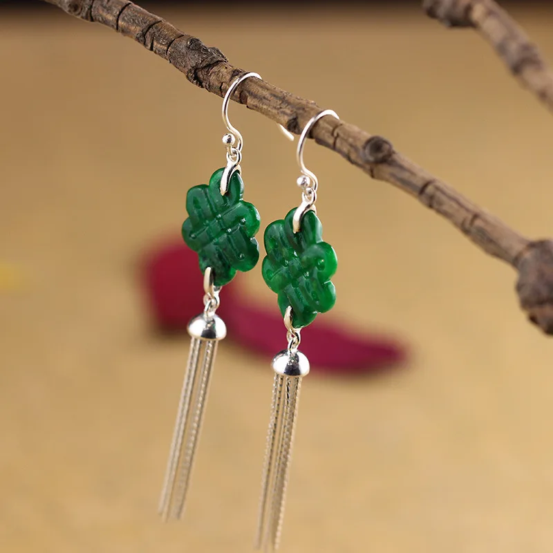

S925 silver jewelry China knot tassel lady folk style atmosphere Tielong born Earrings