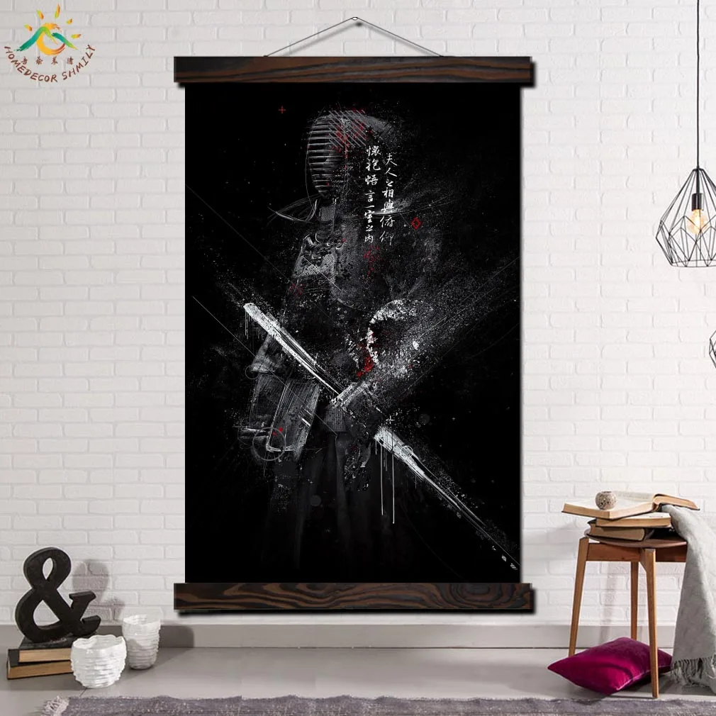 

Japan Samurai Poster Framed Scroll Painting Modern Canvas Art Prints Posters Wall Canvas Painting Wall Art Pictures Home Decor