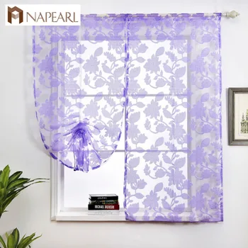 

NAPEARL Short Kitchen Curtain Jacquard Tie Up Valance Panel Modern Floral Design White Purple Brown Cream Door Roman