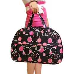 

SAF-Fashion Waterproof Oxford Women bag Rose Red Circles Pattern with Black Bottom Travel Bag Large Hand Canvas Luggage Bags