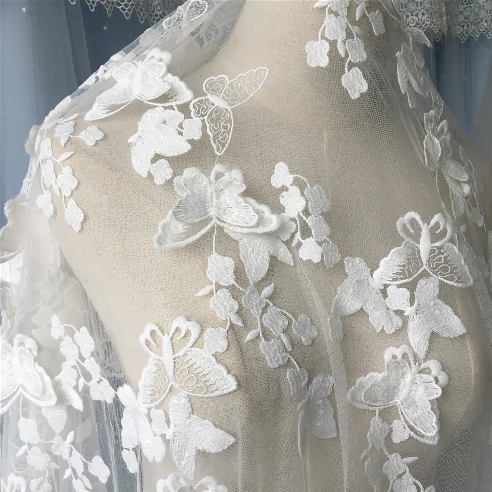 Бабочки вышивка кружевной ткани свадебное платье Тюлевая юбка Материал ткани для пэчворка