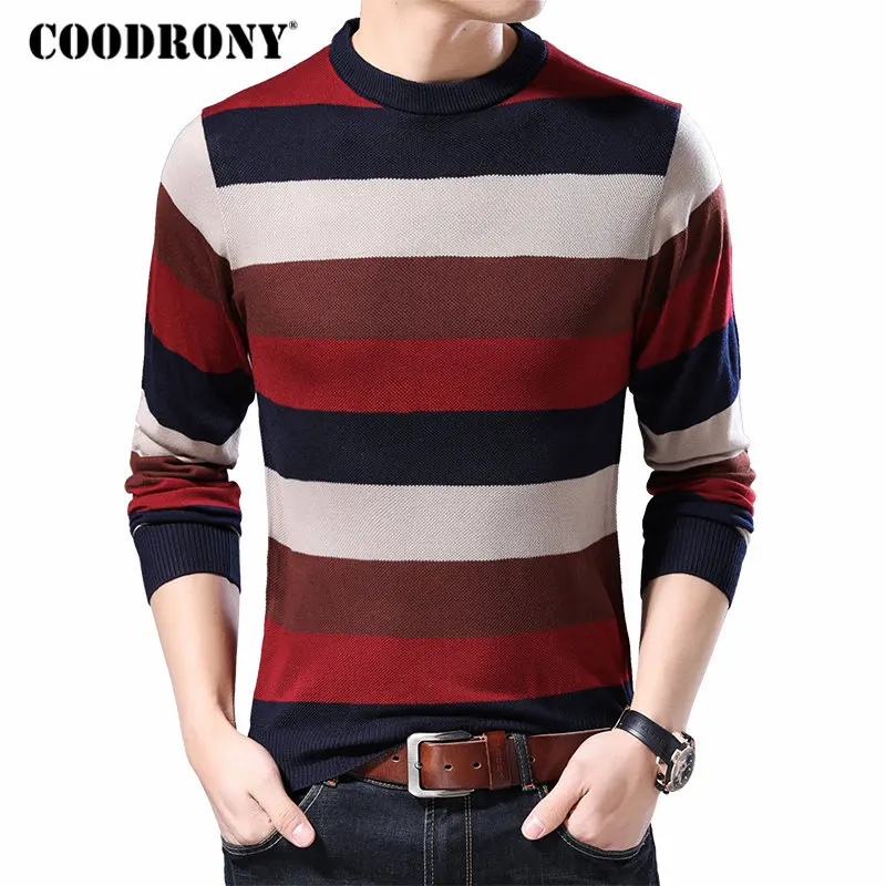 

COODRONY Brand Sweater Men Cotton Knitwear Pull Homme Streetwear Fashion Striped Pullover Men Autumn Winter Mens Sweaters 91038