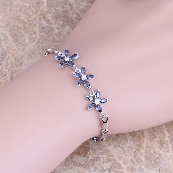 

Rainbow Cubic Zirconia 925 Sterling Silver Link Chain Bracelet 7 - 8 inch For Women S0296