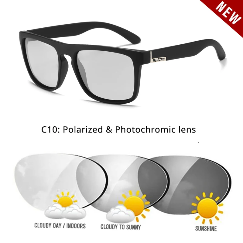 C10 Photochromic KDEAM квадратных мужские солнцезащитные очки поляризованные эластичная краска ремесла винтажные солнцезащитные очки линзы покрытие движущими оттенков для мужчин / женщин - Цвет линз: C10 Photochromic