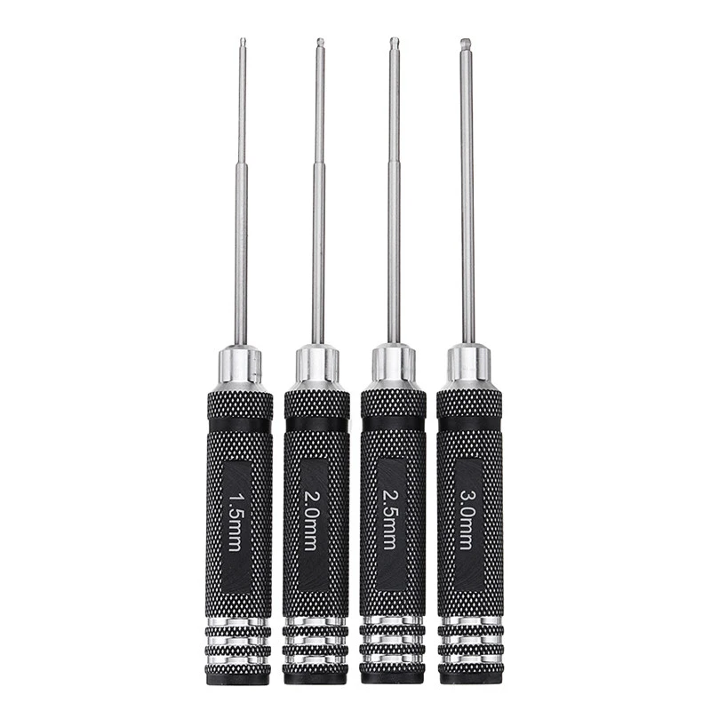 

4pcs RC Tools hex 1.5/2.0/2.5/3.0mm HSS Ball Screwdrivers Tool Kit Black Repair Tool Set For cars, helicopter toys