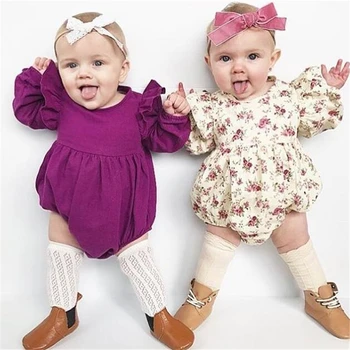 

Fashion Baby Girls Romper Pumpkin/Purple Infant Girls Cotton Triangle Romper Long Sleeve Toddler Infant Kids Clothing
