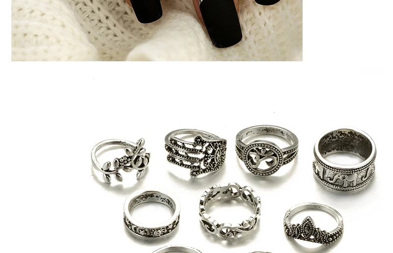 AYAYOO Vintage Engagement Ring Set Punk Antique Silver Color Leaf Geometric Knuckle Midi Rings for Women Jewelry Gift (2)