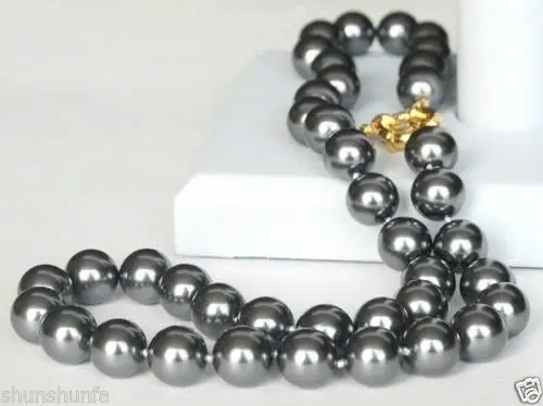 

Free shipping@@@@@AAA 10mm Lady's Mother of Pearl South Sea Shell dark gray Pearl Necklace 25 inch