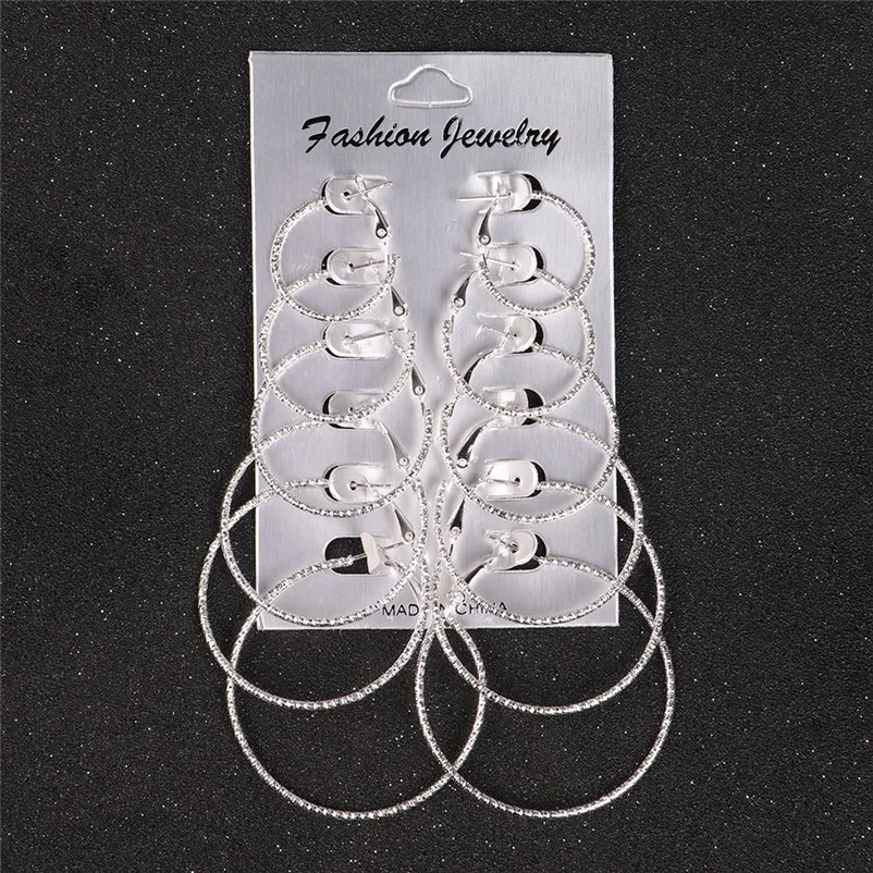 Fashion accessories Big Circle Hoop 6 Pairs  set Vintage Gold silver color Big circle Brincos earrings for women J12#N (15)