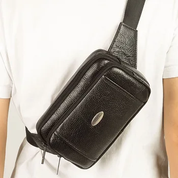 

Men Leather Cowhide Vintage Sling Chest Bag Cell/Mobile Phone Hip Bum Pouch Fanny Pack Waist Purse Bag