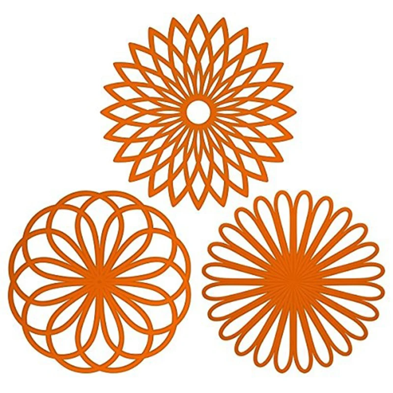

Silicone Multi-Use Flower Trivet Pot Holder Mat Jar Opener set of 3 Pack Orange