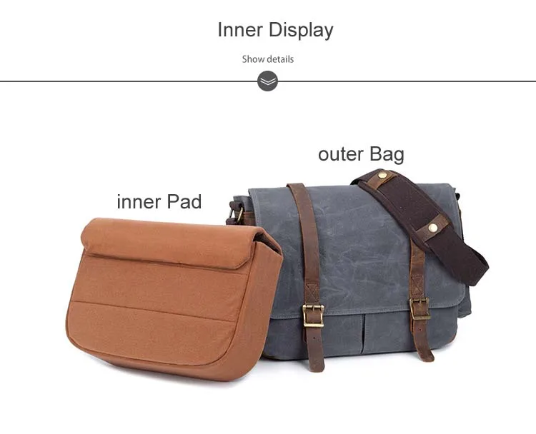 INNER DISPLAY of Woosir Waxed Canvas DSLR Camera Messenger Bag