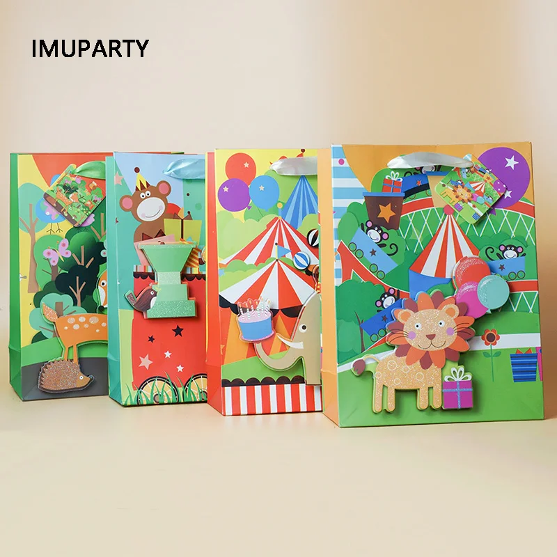 

12pcs/set animal gift bags with handles paper Gift Party Favors Packaging Circus Jungle Theme Birthday Party Supplies Candy Box