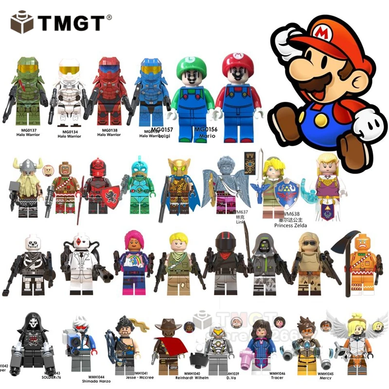 

Fort game Building Blocks Halo Warriors Link Red knights Scorpion Mario D.va with weapon Battle raloye Toys for children gifts