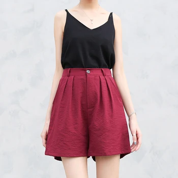 

Women Shorts Skirts Spring Summer Culottes High Waist Short Pant Pockets Elastic Band Solid Linen Wide Leg Pants Pantskirt