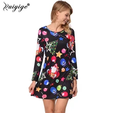 Ruiyige 2018 Spring Women A Line Loose Dresses Novelty Cartoon Santa Claus Mini Robe Casual Print O Neck Christmas Vestidos