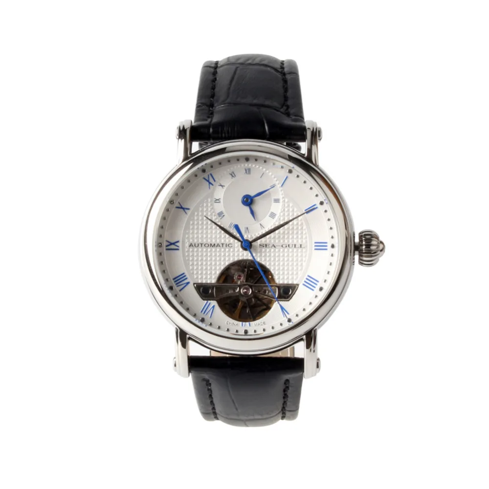 

Genuine Seagull Dual Time Zone GMT Roman Numerals Blue Hands White Dial Guilloche Automatic Men's Dress Watch 819.11.6040