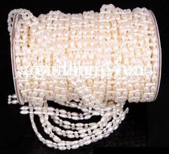 

5 Meters Ivory White 10mm Flatback Rice Pearl Garland Wedding Party Centerpiece Decoration VX14