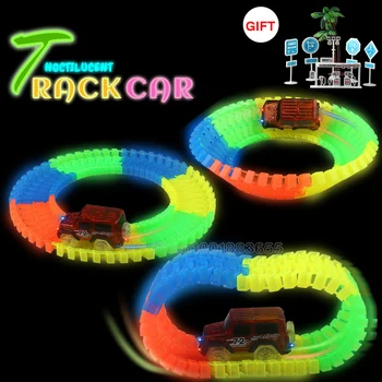 

56/80/136pcs Noctilucent Track car LED Light Car glows in the dark Racing DIY Track Toys children's toy track car in toy vehicle