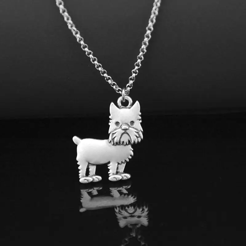 Retro Silver Color Stainless Steel Long Chains Colar Brussels Griffon Pendant Necklace Women Dog Charm Necklaces For Girls Gifts | Украшения