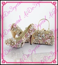 Aidocrystal 2016 Günstigste high heel frau partei schuhe und passende taschen mit champagner strass kristall