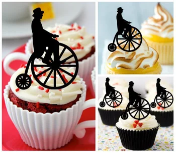 

glitter bicycle Vintage Cupcake Toppers wedding bridal baby shower engagement birthday Party treat food picks photo booth props