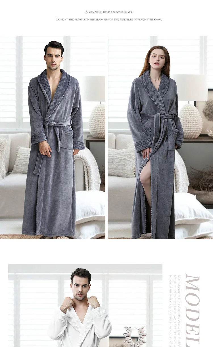 Женский зимний удлиненный плотный фланелевый банный халат, мягкий пеньюар, сексуальный теплый халат для мужчин, халат для подружки невесты, Свадебный Халат