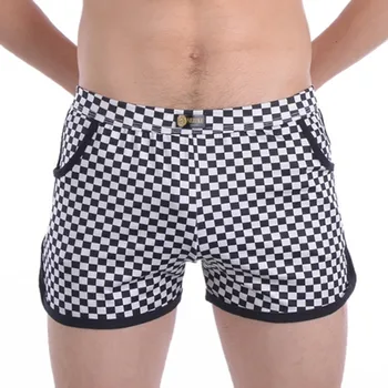 

High Quality Sexy Men's Plaid Boxer Shorts Men's Underwear Gay Big Arrow Pants Casual Leisure Trousers House Built Case
