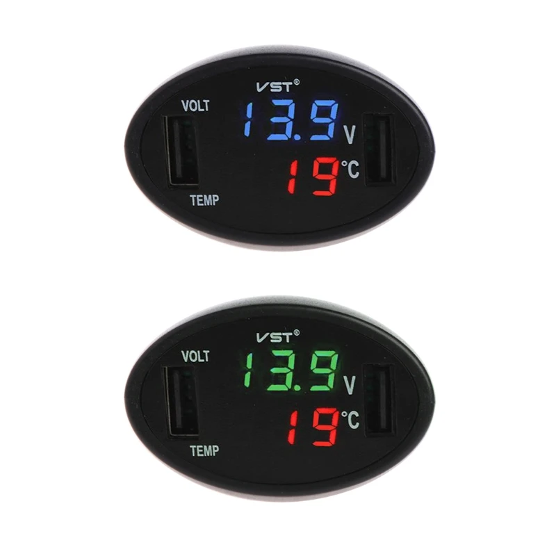 Автомобильный цифровой светодиодный термометр Вольтметр Авто USB зарядное устройство монитор температуры