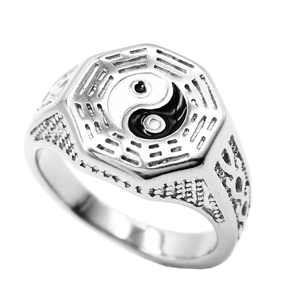 Men Vintage 316L Stainless Steel Eight Diagrams Tai Chi Ring Band  Eight Trigrams Wedding JewelryUS Size 7 - 13