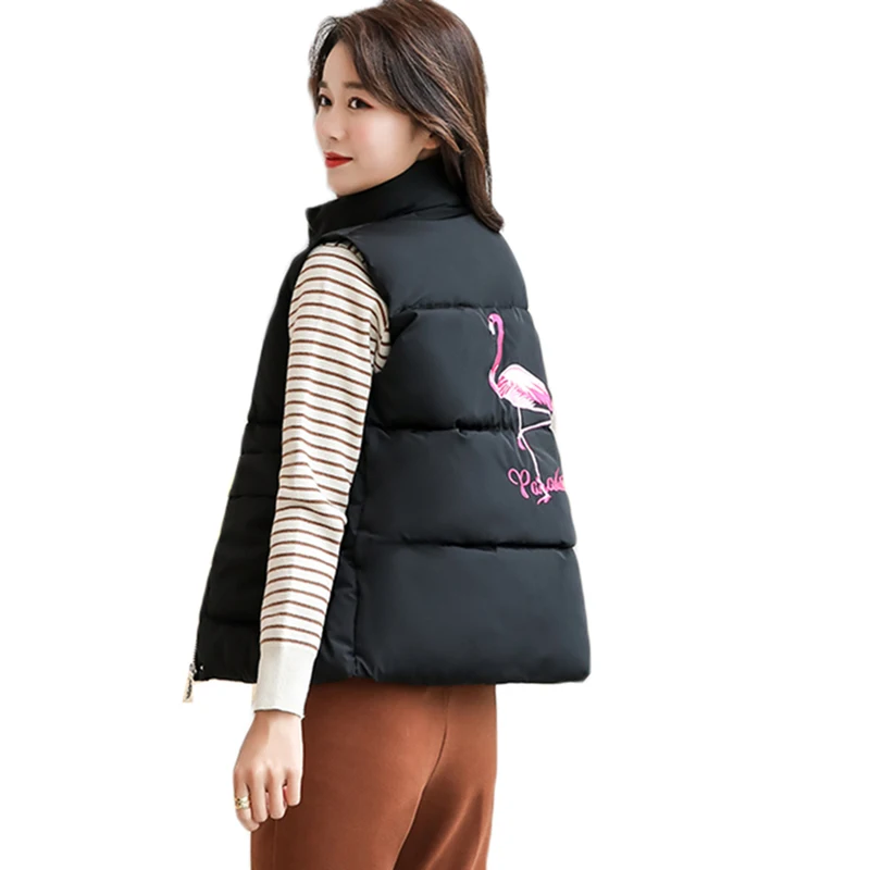 

Autumn Women Cotton Padded Vest Jacket New Embroidery Wild Student Waistcoats Loose Sleeveless Warm Winter Jacket Women Clothing