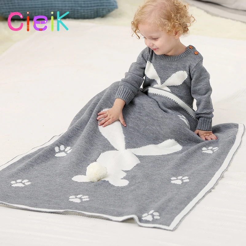CieiK Baby Blanket Animal Bunny Muslin Floral Swaddle Newborn Girl Boy Soft Wrap Kids Photo Playing Knitted Warm Children Towel  (3)