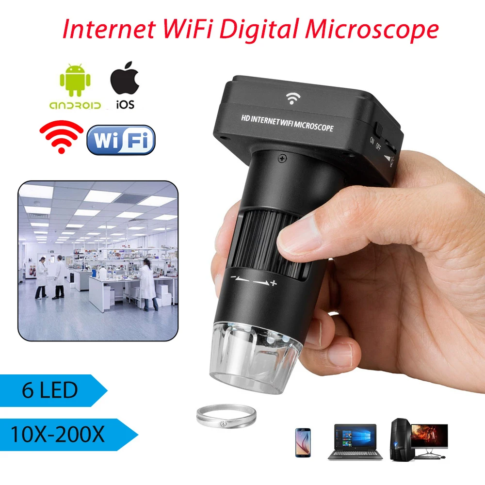 

WiFi Digital Microscope Handheld 10X~200X Internet 6 LED Light Durable For Android Economic Internet