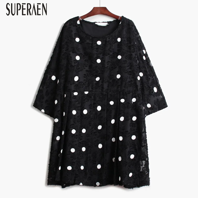 

SuperAen Round Neck Fashion Women Dress Summer New 2019 High Waist Dress Female Half Sleeve Cotton Women Clothing